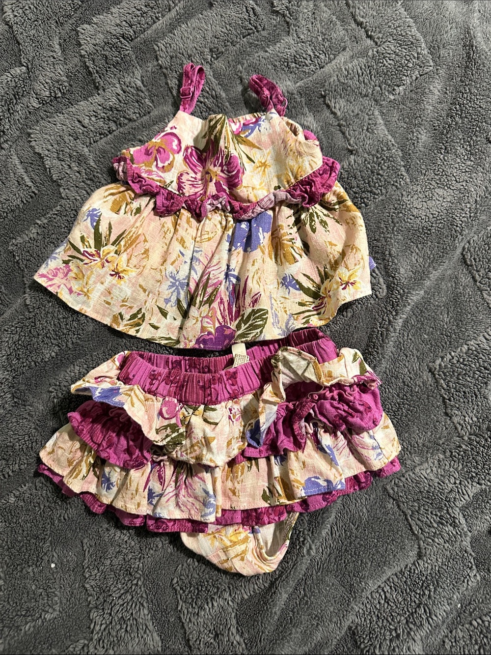 Matilda Jane Girls Floral Ruffle Two-Piece Set in Purple and Cream